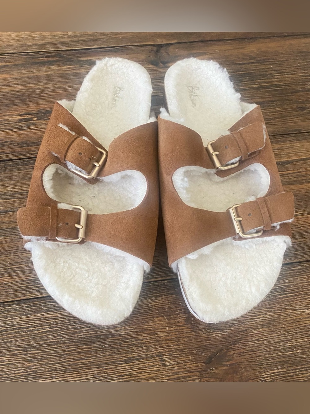 Boden suede and faux sheepskin slide sandals